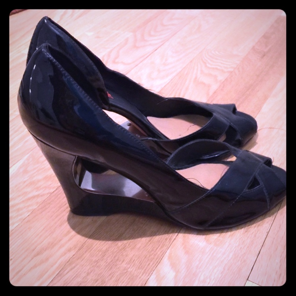 KORS Michael Kors Black Patent Leather Wedge